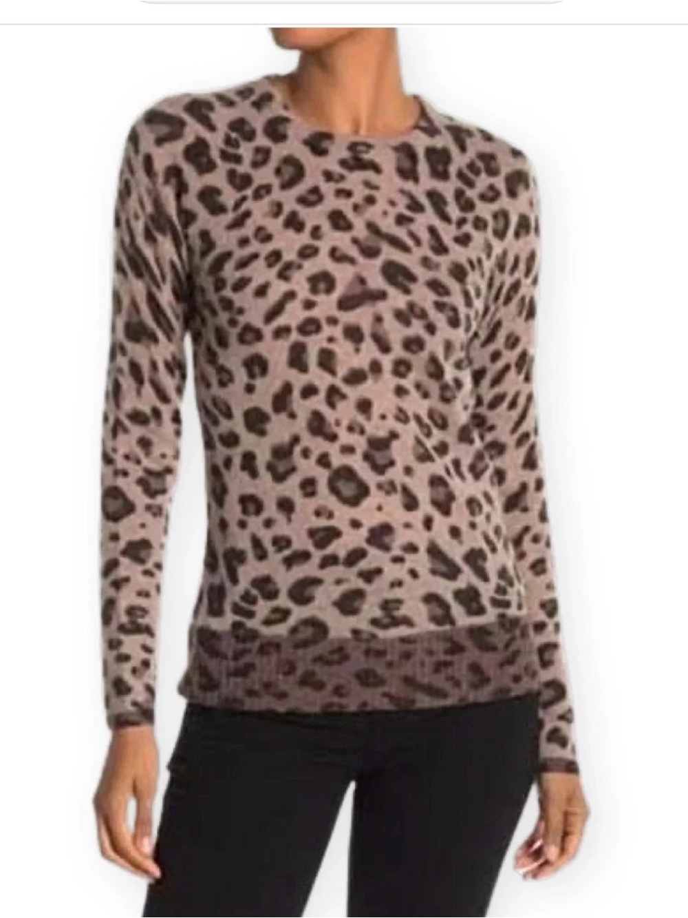 Magaschoni Beige and Black Leopard Print Crewneck Sweater 100% cashmere
